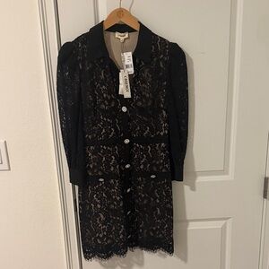 L'AGENCE Black Lace Button-Up puff sleeve Dress